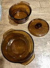 MCM Vintage Anchor Hocking Fire King 1QT Amber Casserole Dish with Lid Lot x2
