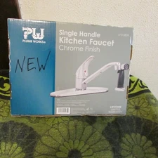 New Plumb Works Chrome Single Handle Kitchen Faucet W/ Optional Spray..673-6809