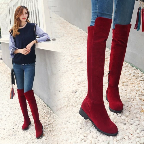 Stivali donna sopra il ginocchio tacco basso tacco basso cerniera laterale nuovi scarpe ecopelle scamosciata - Foto 2 di 40
