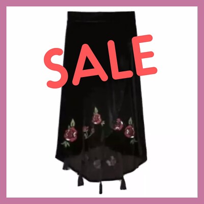 ZARA Black Velvet Skirt with Tassel Swing/Dance size (S) NWT