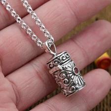 S925 Sterling Silver Pprayer Scroll Pendant Locket Red Gem Pattern Bottle Charm