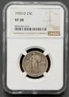 1920 D 25C Standing Liberty Quarter NGC VF 30, Low Mintage Semi-Key Date