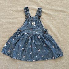 Girls Oshkosh Denim Overall Skirt Dress Blue With Pink Floral 5T