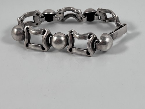 STERLING SILVER VINTAGE PANELS MODERNIST HEAVY BRACELET 8 in