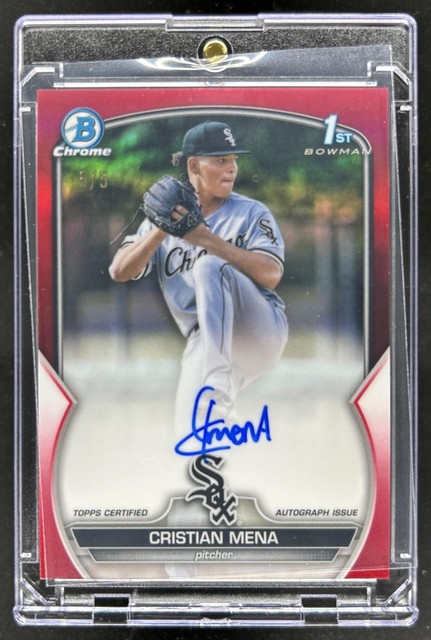 2023 Bowman Chrome Cristian Mena Auto Red Refractor 1st Prospect #/5 White Sox