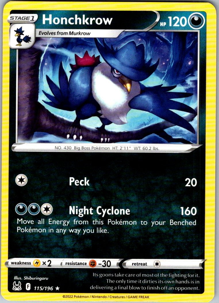 Pokemon Honchkrow Normal Rare SWSH11: Lost Origin 115/196 NM