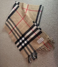 Burberry Scarf Cashmere Check Beige Square SeeDescription