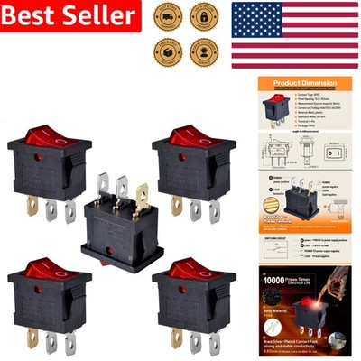 5 Pcs Red LED Boat Rocker Switch SPST On Off 3 Pin AC 250V 6A 125V 10A