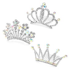 3 Pieces Silver Tiaras Crown with Hair Comb Mini for Women Princess Crystal S...
