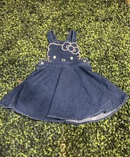 Sanrio Hello Kitty Girls 2021 Blue Denim Overall Dress Size 4 Sleeveless Casual