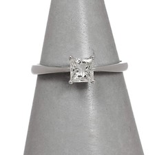 PRE-OWNED 18CT WHITE GOLD PRINCESS CUT DIAMOND RING SIZE O