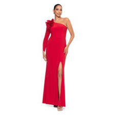 Xscape Red Ruffle Asymmetric One Sleeve Formal Evening Party Wedding Gown Size 6