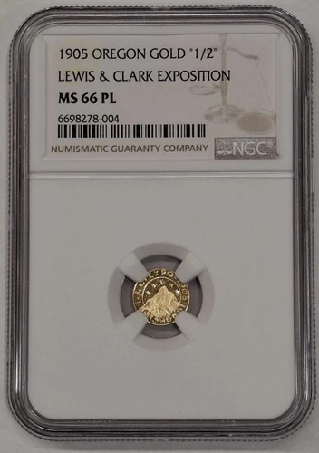 1905 GOLD OREGON MT HOOD FRACTIONAL LEWIS & CLARK 1/2 DOLLAR NGC MS 66 PL