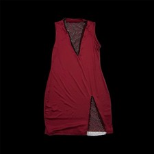 Red Sleeveless Dress with Mesh Rhinestone Cutout, Large