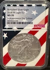 2018-W Burnished Silver American Eagle NGC MS 70 FLAG CORE Independence Day Ed