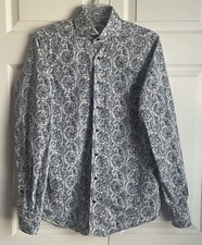 Emanuel Berg Blue Floral Print Modern Fit Long Sleeve Shirt Size 15 1/2 Medium