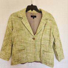TALBOTS Petite Blazer, Women Size 14P, 3/4 sleeve, Green, Buttons, Pockets