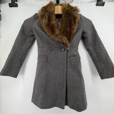 French Connection Womens Wool Blend Coat Faux Fur Collar Double Breasted Gray 4