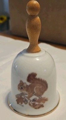 Autumn Four Seasons Porcelain Bell Squirrel Powell Japan 4.75'' Wood Handle Gold 