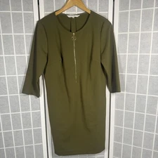 Trina Turk Dress Size 8 Olive Green Gold Zipper Shift Classic Capsule Career