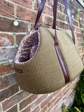 LoveMyDog - Porte-chien marron tweed imprimé Liberty doublure poignées cuir