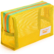 Mesh Pencil Case Yellow Zipper Pouch Bag Cosmetic Organizer Pencil Pouch for