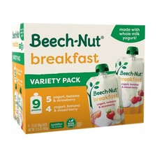 Beech-Nut Fruit Yogurt Baby Food Pouches, Breakfast Variety Pack 3.5oz 9pk