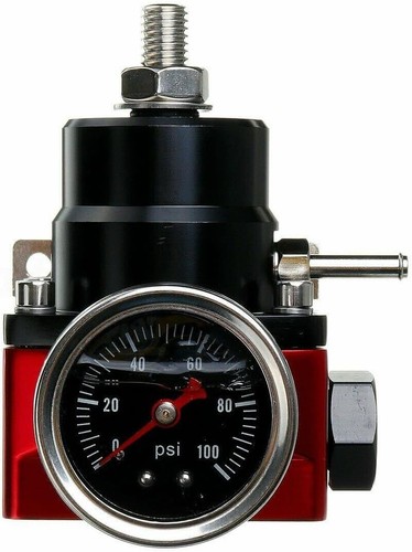 Black-Red Adjustable Universal Aluminum Fuel Pressure Regulator Kit EFI Bypass - Picture 3 of 7