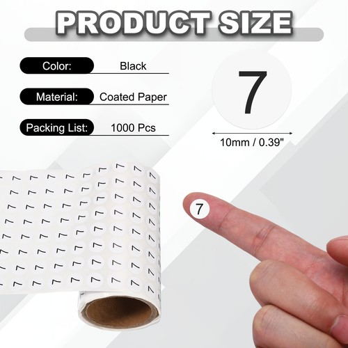0,4 Zoll kleine runde Zahlenaufkleber Rolle, 1000 Stück Kreis Etiketten, schwarze Zahl 7 - Bild 2 von 6