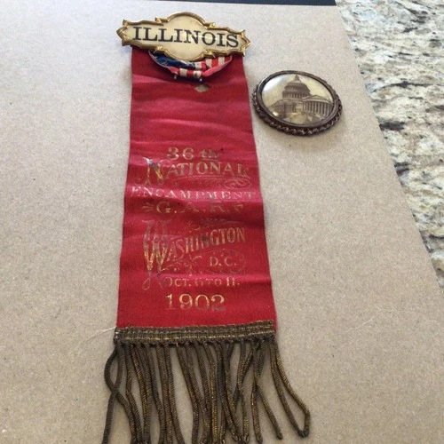 GAR Illinois Ribbon 36th Natl. Encamp.Wash. DC 1902 W/Damage Capital Building