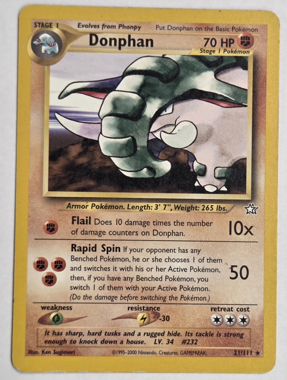 Donphan Rare 21/111 Neo Genesis Pokémon Card TCG 2000