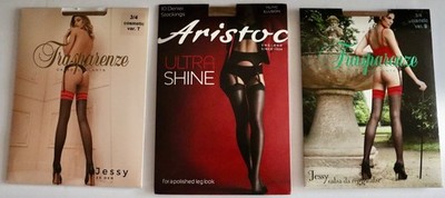 3 PAIR OF STOCKINGS = TRASPARENZE JESSY BLACK & RED  3/4 = ARISTOC ULTRA SHINE