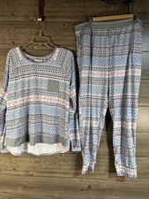 Cuddl Duds Women  s 2 Pc Printed Joggers Pajama Set Size XL Soft Colors  Fabric