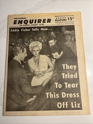 NATIONAL ENQUIRER NEWSPAPER LIZ TAYLOR Vol 36 #15 December 24 1961 Eddie Fisher