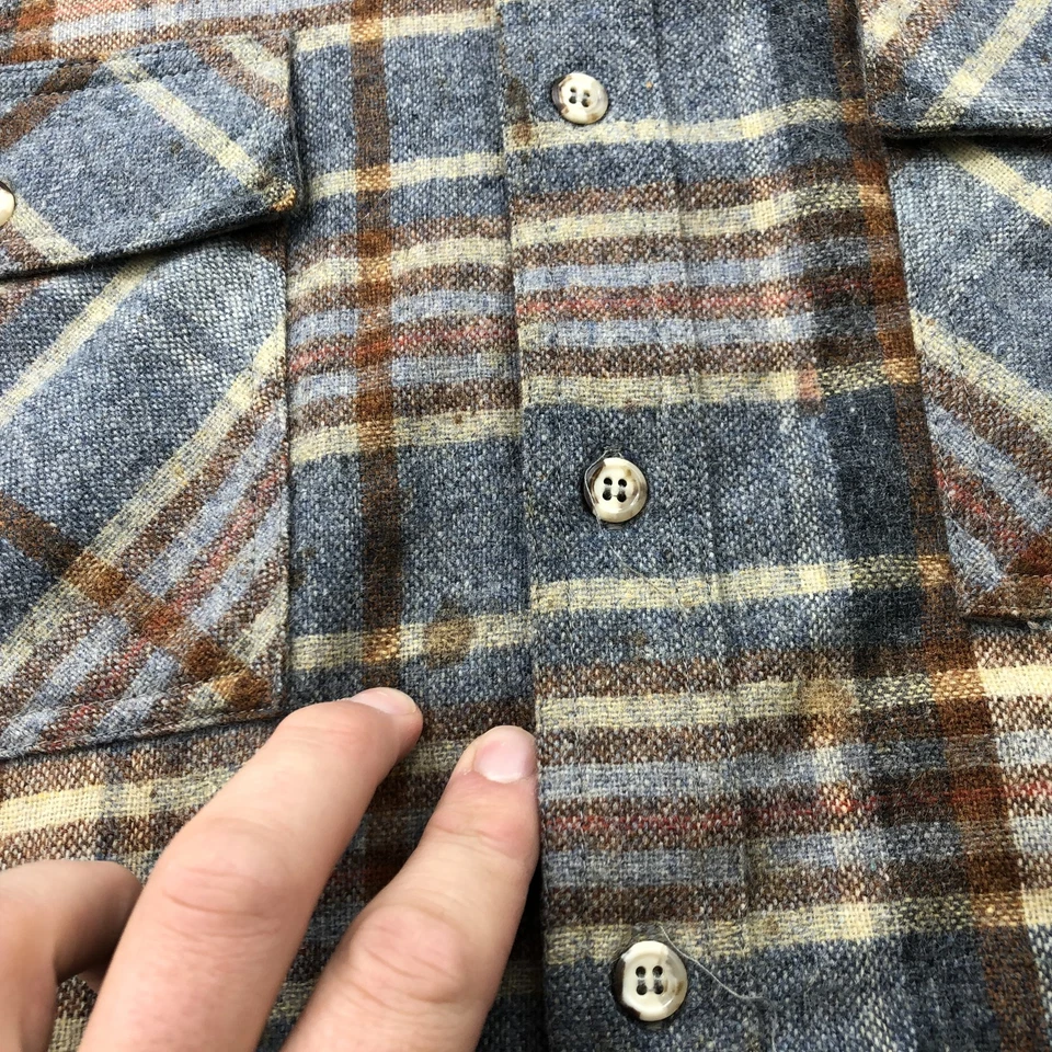 Vintage David Hunter Shirt Mens Large Blue Brown Plaid Wool Button Up Korea 90s - Image 4 of 4