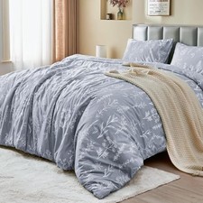Duvet Cover Queen Size, Queen(90"x90") 01 - Grey Leaves (No Comforter)