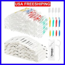 300 Pcs Individually Wrapped Toothbrushes Bulk with Dental Floss Set 100 Soft...