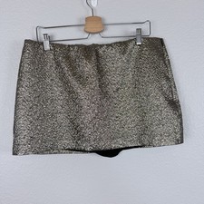 Abercrombie  Fitch Gold Metallic Crinkled Mid Rise Side Zip Mini A-line Skirt L