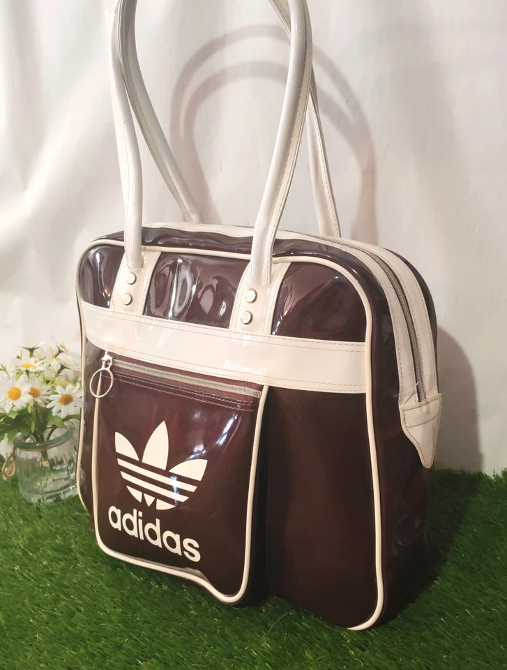 Rare Vintage Adidas Patent Leather Top Handle Bowling Shoulder Bag - Brown - Image 2 of 4