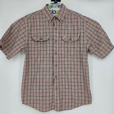 Carhartt Shirt Mens Large Button Up Red Black Plaid Short Sleeve Chambray
