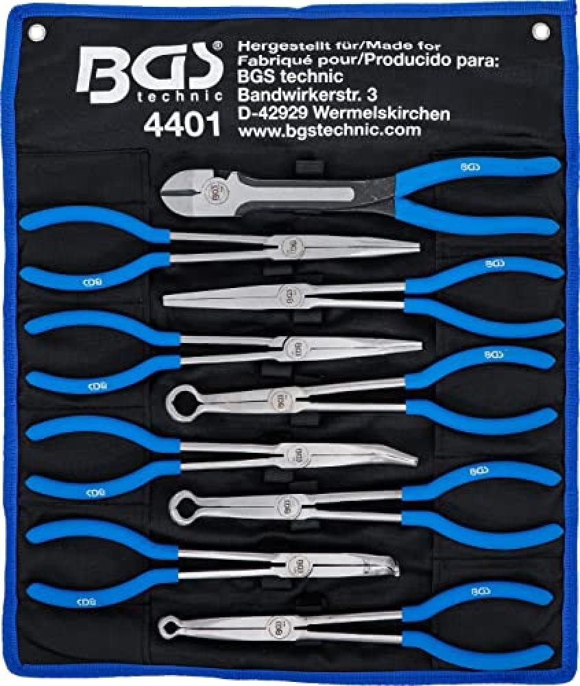 BGS 4401 | Set di pinze per spine lunghe/piatte e candele | extra lunghe | 9 pez