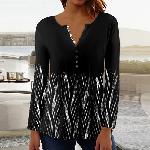 Women's Long Sleeve Tops Henley Neck Blouses Dressy Casual Fall & Winter Shirts - Picture 5 of 17