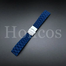 22mm Blue Silicone Rubber Watch Strap Band Deployment Buckle Waterproof Belt