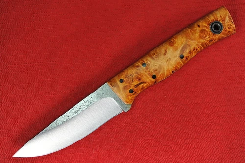 Fiddleback Forge Recluse by Andy Roy .145 " 01 Blade Full Maple Burl Wood Handle