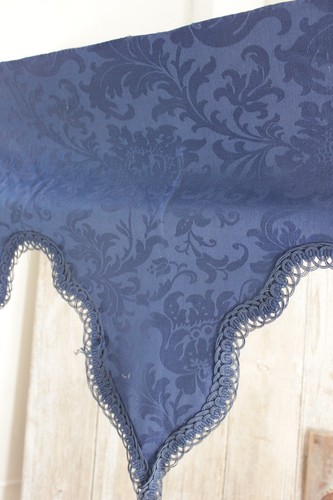 Valance Antique French damask lambrequin textile blue wool passementerie - Picture 5 of 9