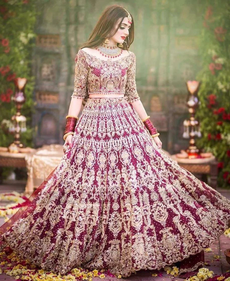 Bridal Look Georgette Lehenga Choli Indian Party Silk Lengha Chunri Dress Sari