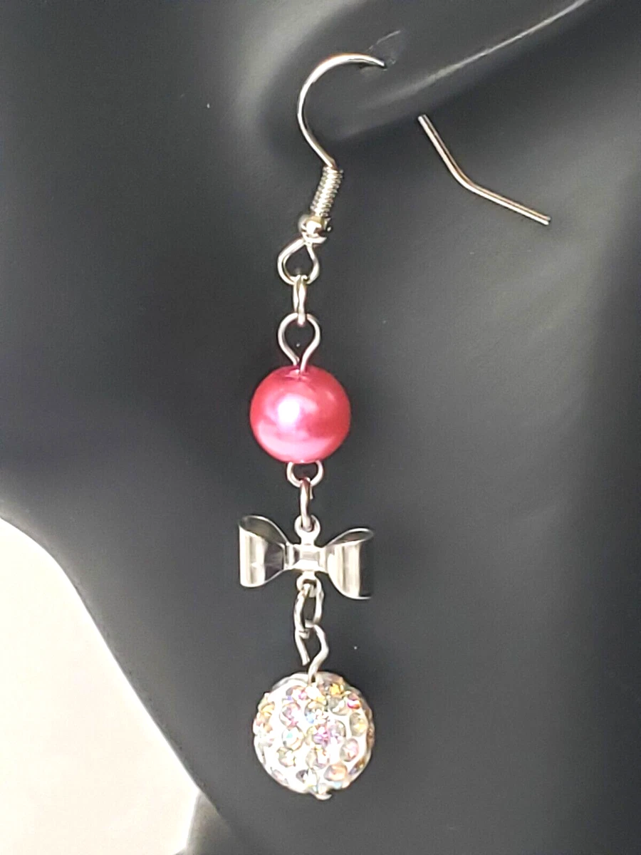 Pink and white earrings sale