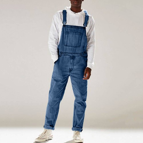 Men's Workwear Denim Jeans Overalls Cargo Dungarees Slim Fit Jumpsuit Pants - Picture 6 of 15