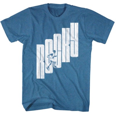 Rocky T-Shirt Running Up Stairs In Logo Pacific Blue Heather Tee