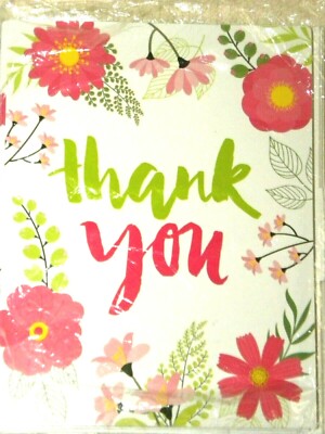 Floral Current Brand Blank Thank You Note Cards Green Pink 10 w/ Envelopes NEW